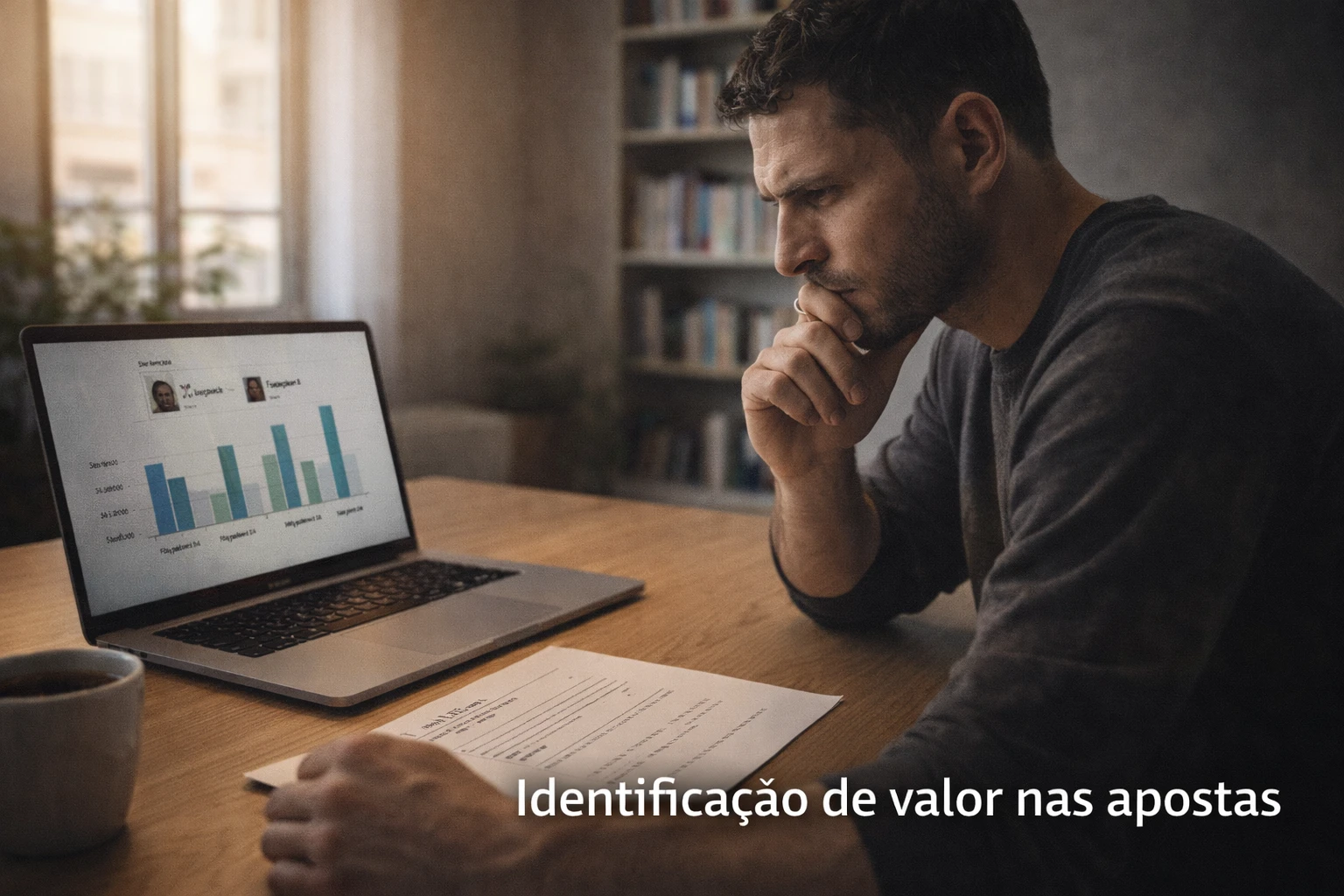 Profissional a analisar documento com expressão de descoberta no escritório